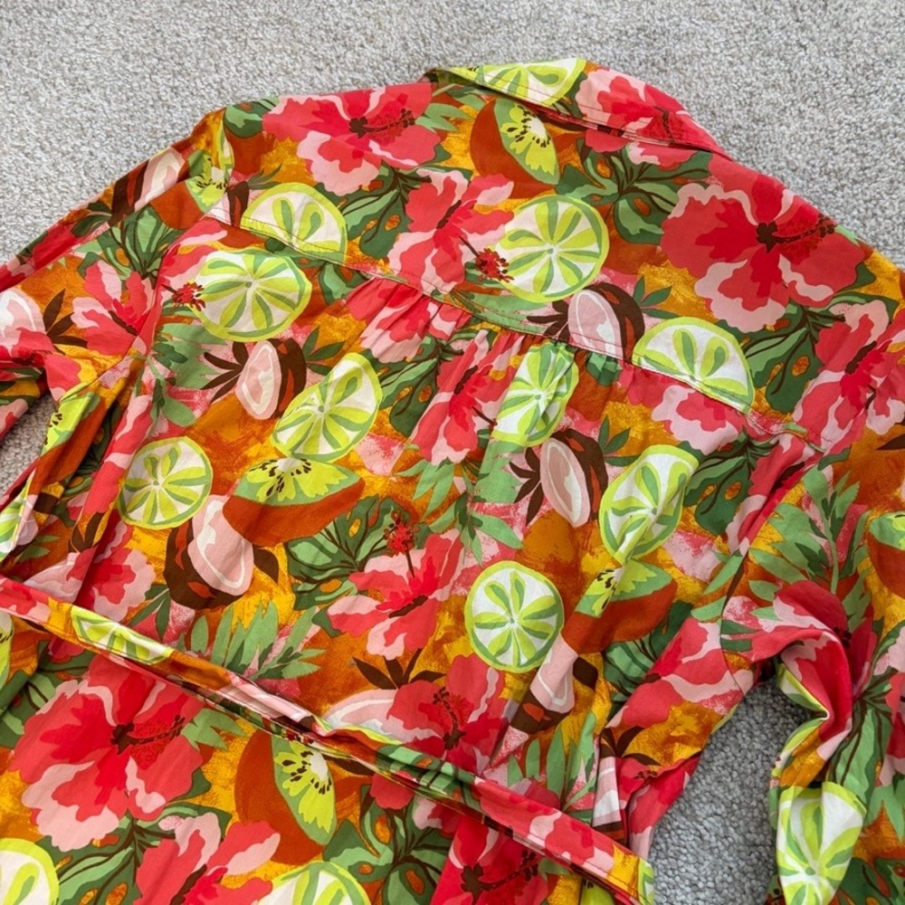 Dress Forum Maxi Shirt Dress Womens M Orange Green Tropical Resortwear Vacation - Picture 10 of 10